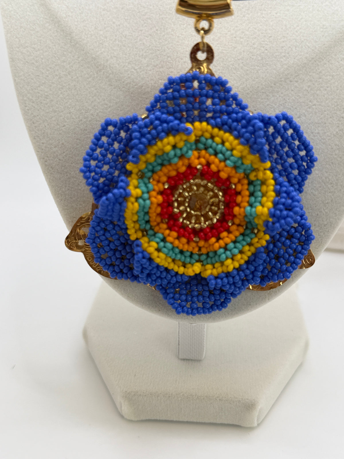 Handmade Beaded Statement Necklace – Colorful Floral Pendant, Bold Unique Jewelry