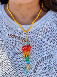 Handmade Colorful Beaded Necklace – Gold Accents Statement Piece
