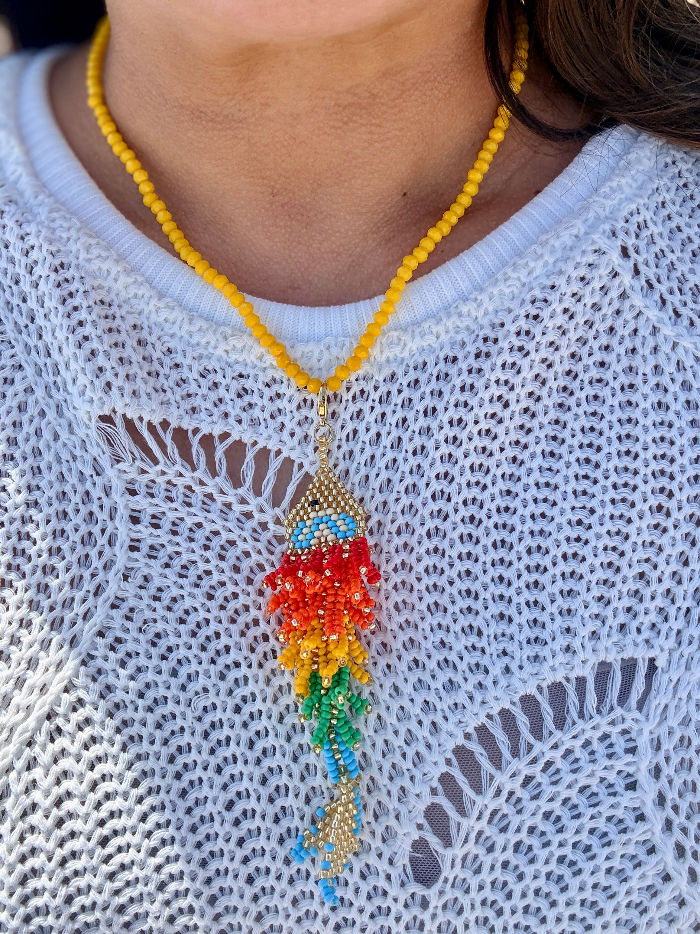Handmade Colorful Beaded Necklace – Gold Accents Statement Piece