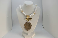 Statement Butterfly & Leaf Necklace – Handmade 24K Gold Plated Bronze Pendant