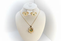 Handmade Filigree Flower Jewelry Set with Raw Emerald (Murralla) – 24K Gold Plated Bronze
