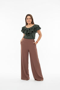 Olive Ruffle Blouse – Elegant Off-Shoulder Style Feminine Top