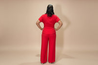 Red Matching Set for Women – Elegant Wrap Top & Wide-Leg Pants Set