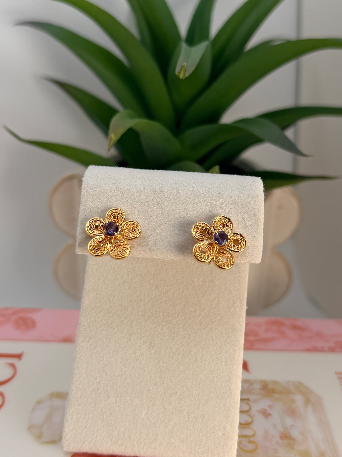 Handmade Filigree Flower Earrings – 24K Gold Plated Bronze