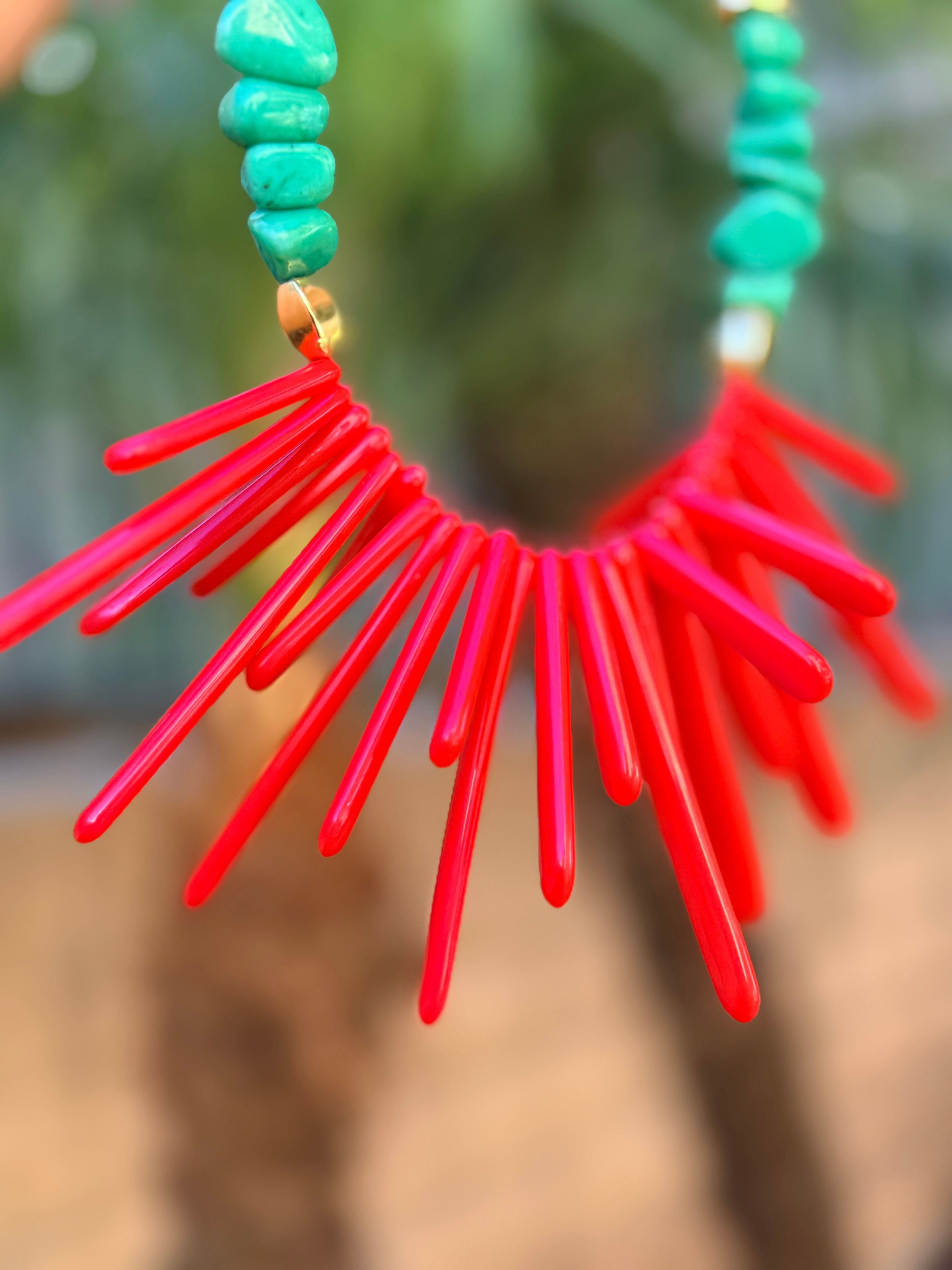 Coral Red Statement Necklace with Turquoise Beads | Handmade Artisan Jewelry