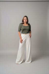 Juls Sweetheart Neckline Top – Elegant Olive Green Blouse