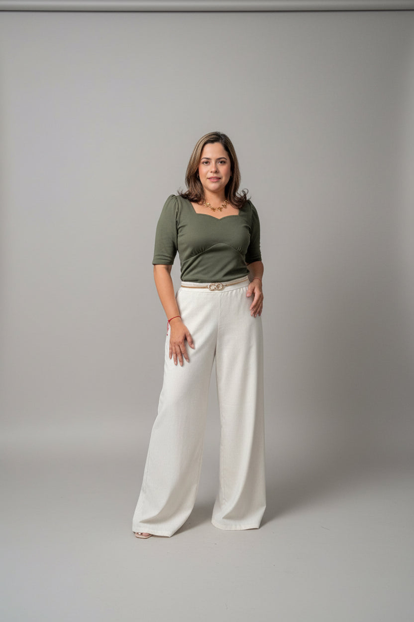 Juls Sweetheart Neckline Top – Elegant Olive Green Blouse