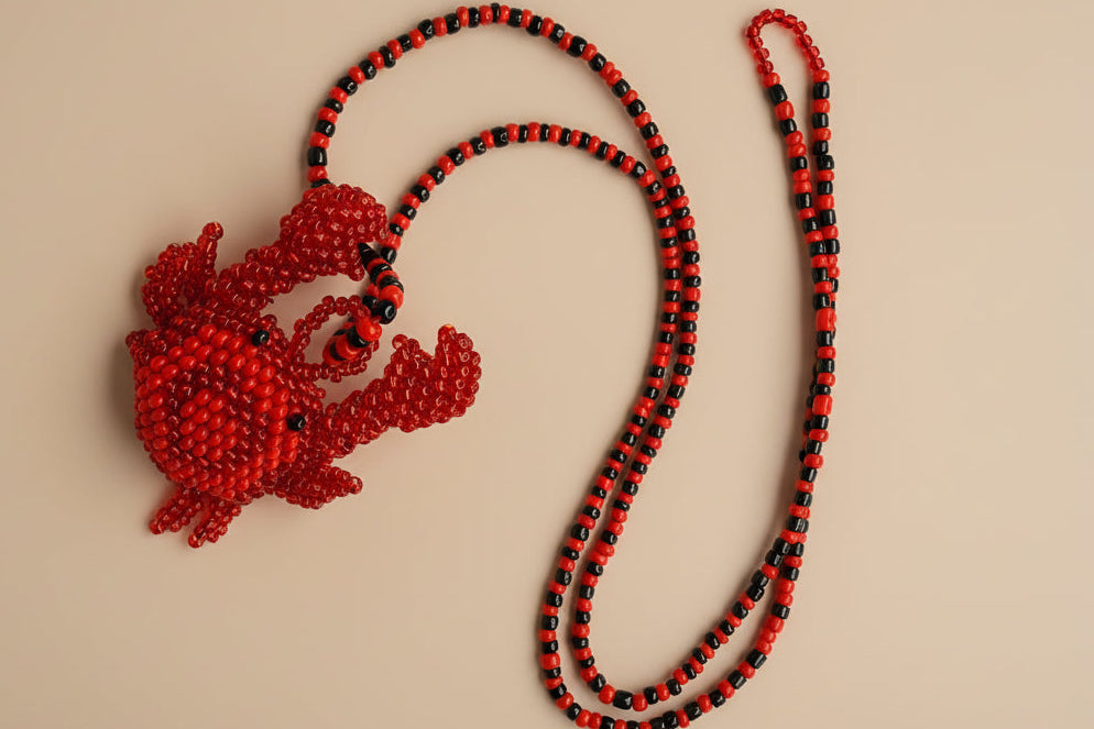 Handmade Red Beaded Crab Necklace – Artisan Statement Jewelry