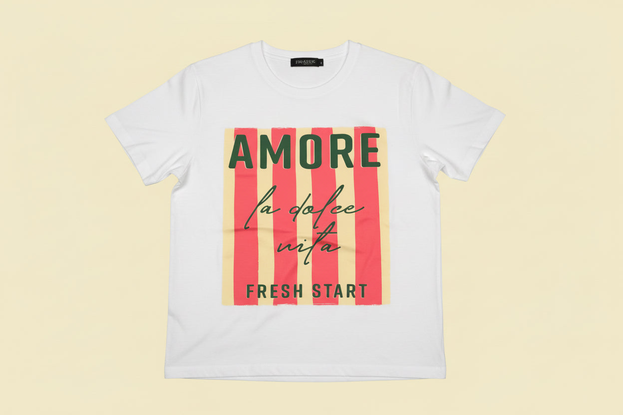 Amore Graphic T-Shirt – Oversized White Tee “La Dolce Vita” Summer Top for Women