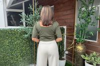 Juls Sweetheart Neckline Top – Elegant Olive Green Blouse