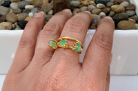 Adjustable Gold Bracelet & Ring Set – 24K Gold Plated Bronze with Raw Emerald (Murralla)