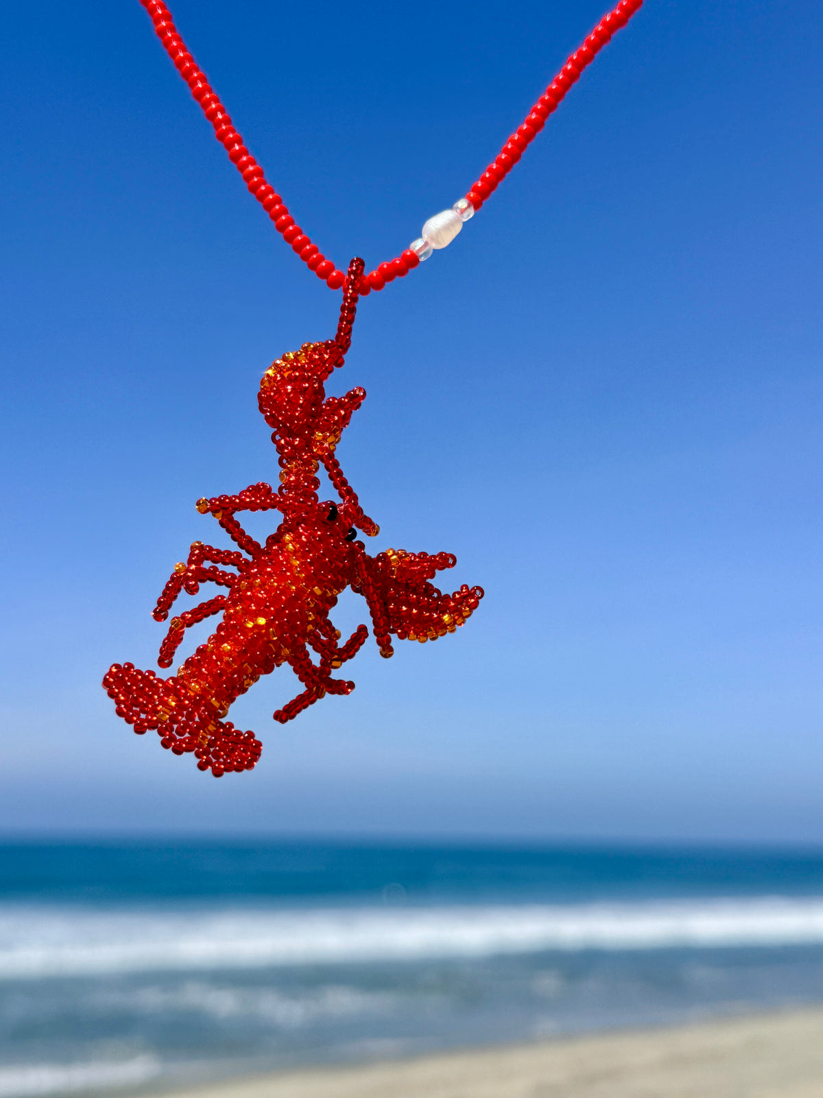 Handmade Beaded Lobster Charm Necklace