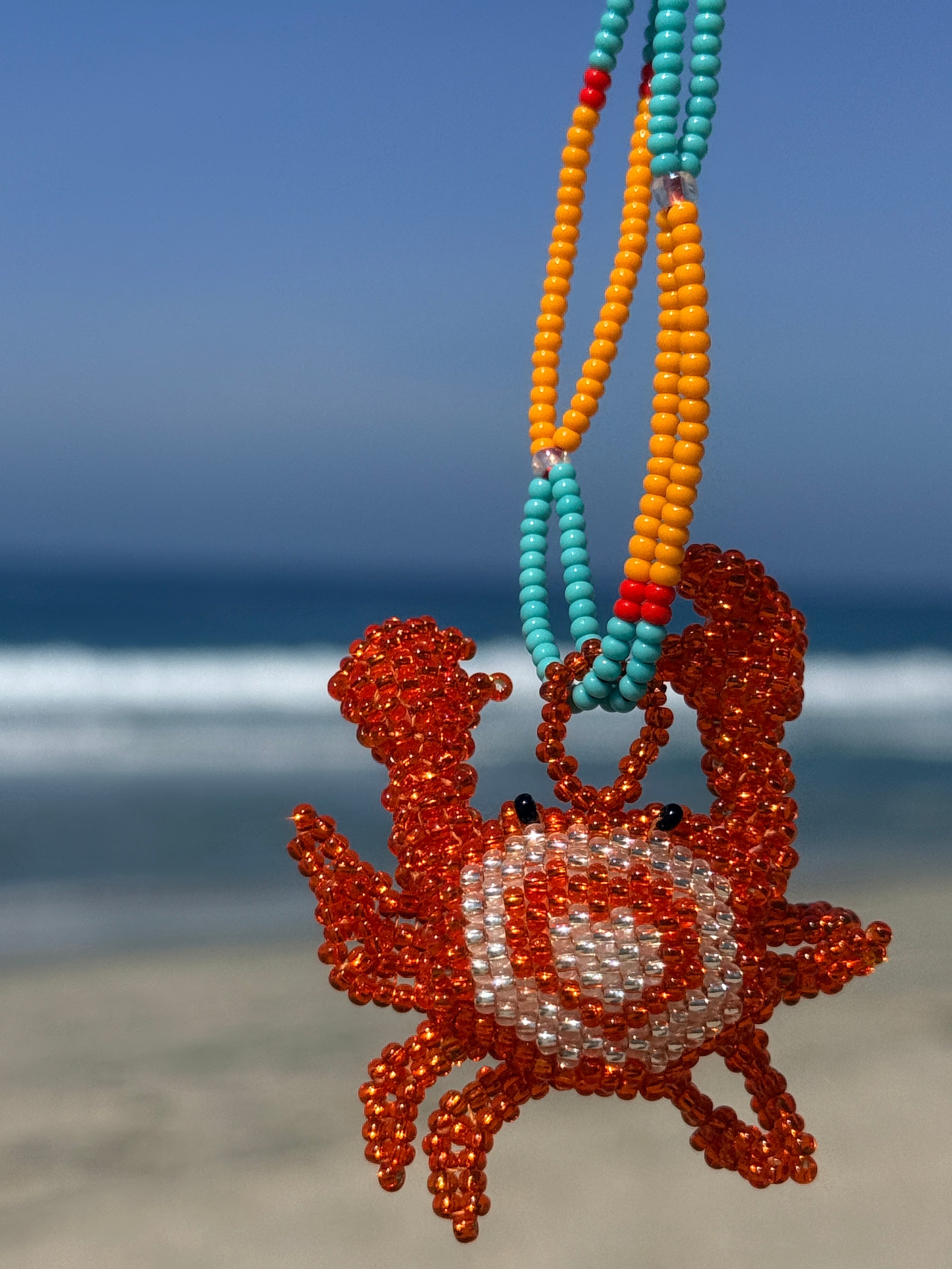 Handmade Beaded Crab Necklace – Adjustable Long Coastal Jewelry