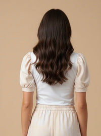 Cream V-Neck Top with Puff Sleeves – Elegant Everyday Essential