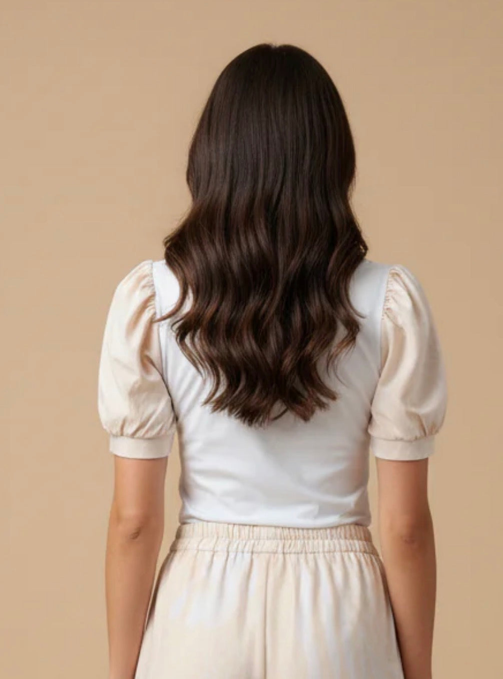 Cream V-Neck Top with Puff Sleeves – Elegant Everyday Essential