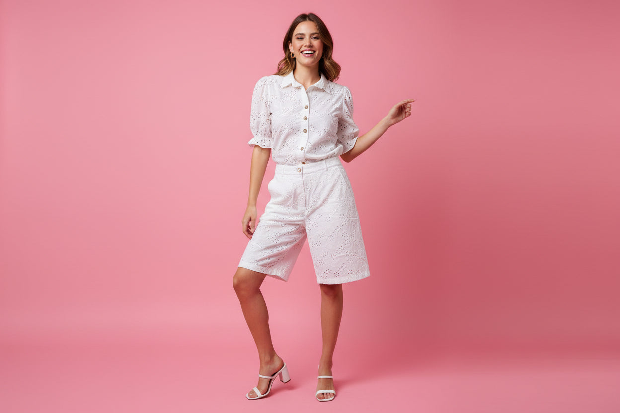 White Eyelet Two-Piece Set – Elegant Summer Outfit for Women