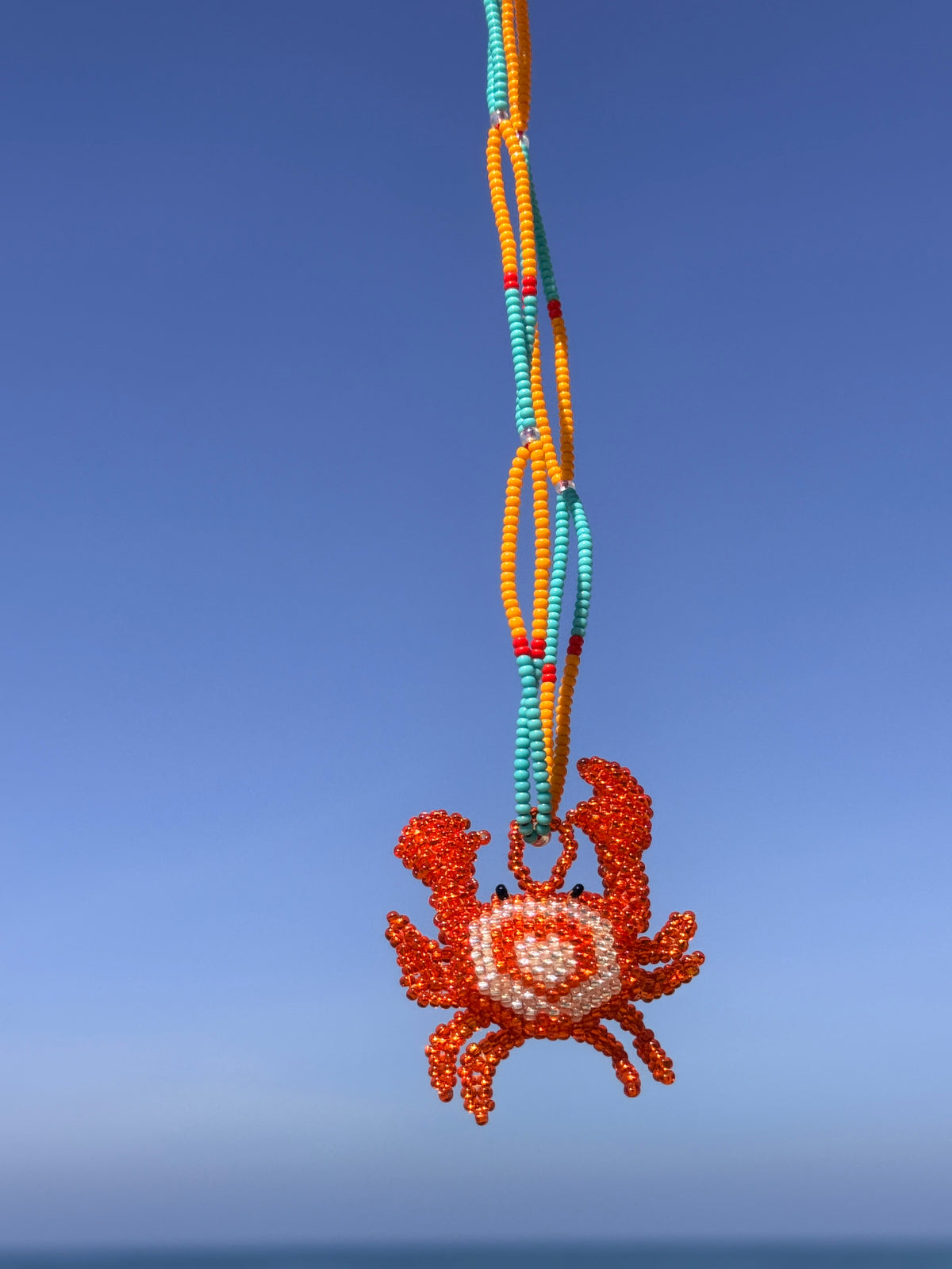 Handmade Beaded Crab Necklace – Adjustable Long Coastal Jewelry