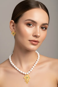 White Beaded Necklace with Handcrafted Filigree Flower Pendant – Artisan Jewelry