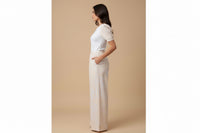 Elegant Linen Wide Leg Pants Set – Puff Sleeve Top & High Waist Pants