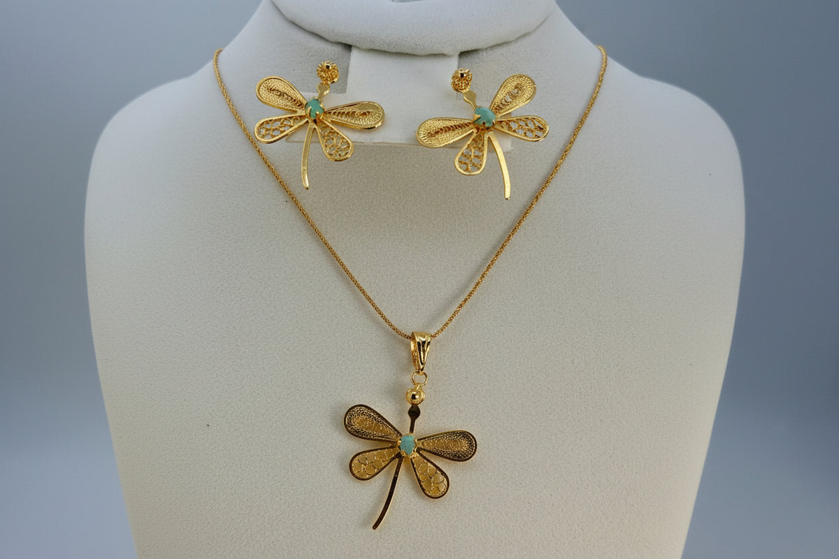 Dragonfly Filigree Jewelry Set – Handmade