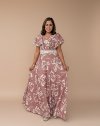 Blush Floral Maxi Dress – Elegant Flowing Dress with Ruffle Sleeves