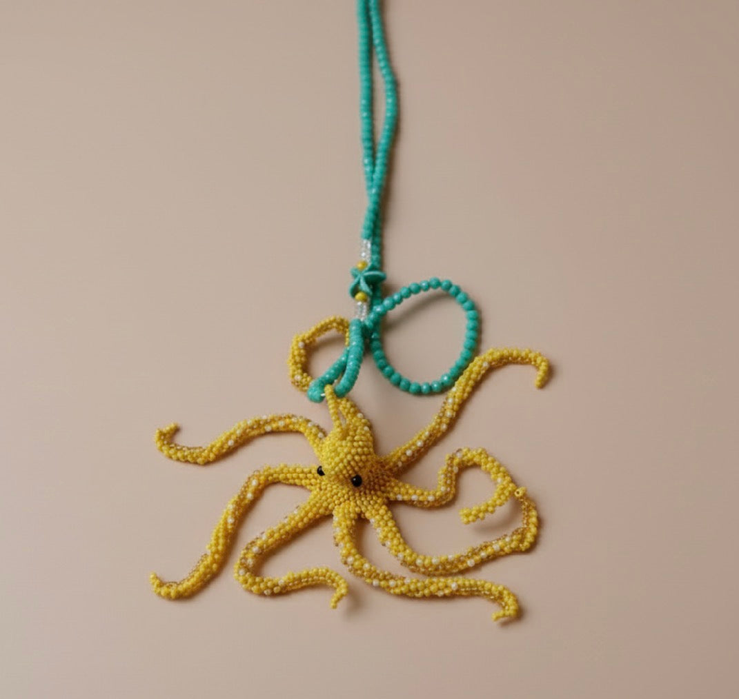 Handmade Beaded Octopus Necklace – Artisan Statement Jewelry