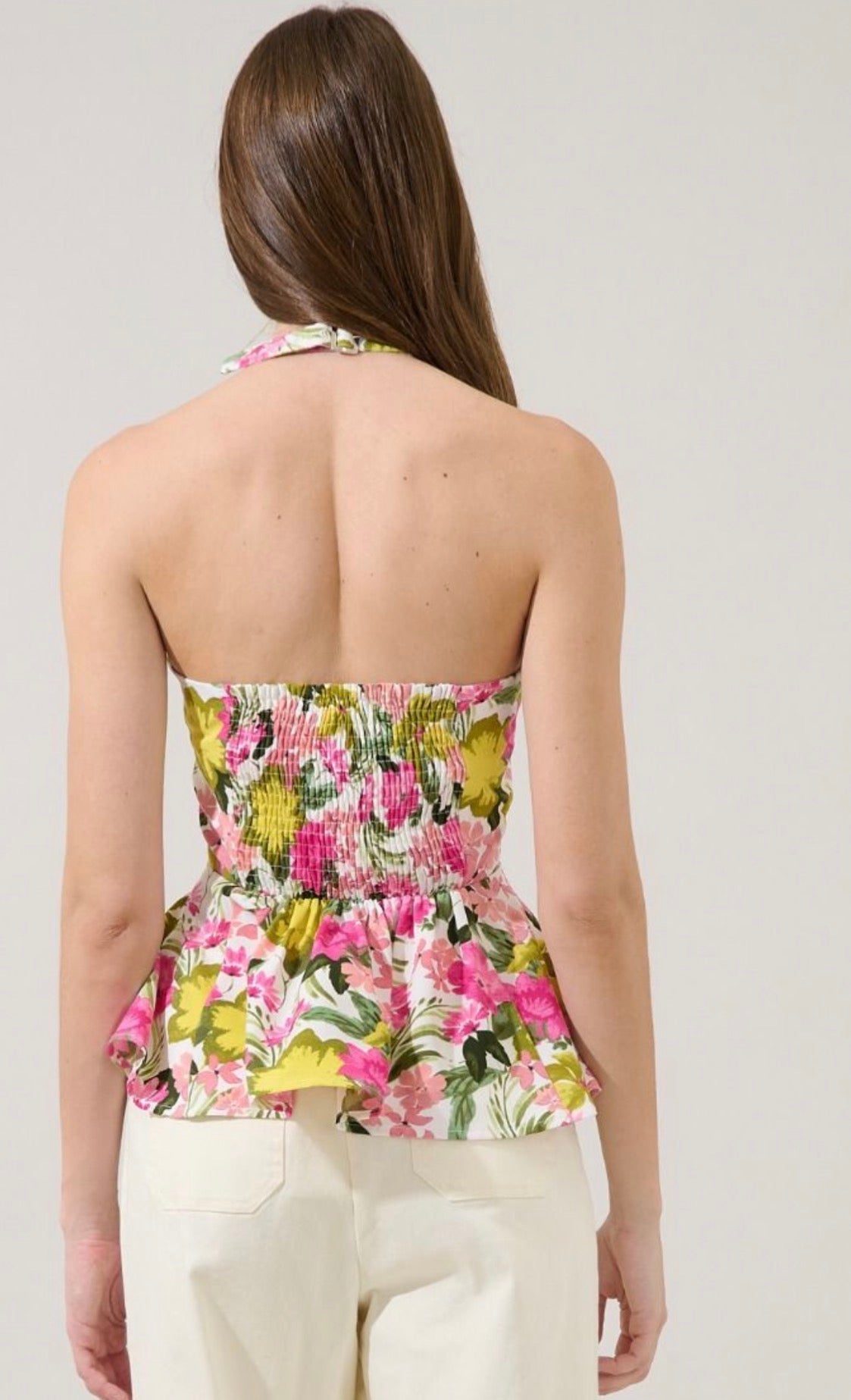 Floral Halter Peplum Top – Elegant Feminine Blouse for Women