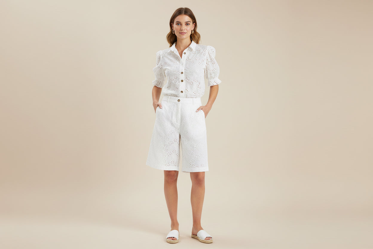 White Eyelet Two-Piece Set – Elegant Summer Outfit for Women