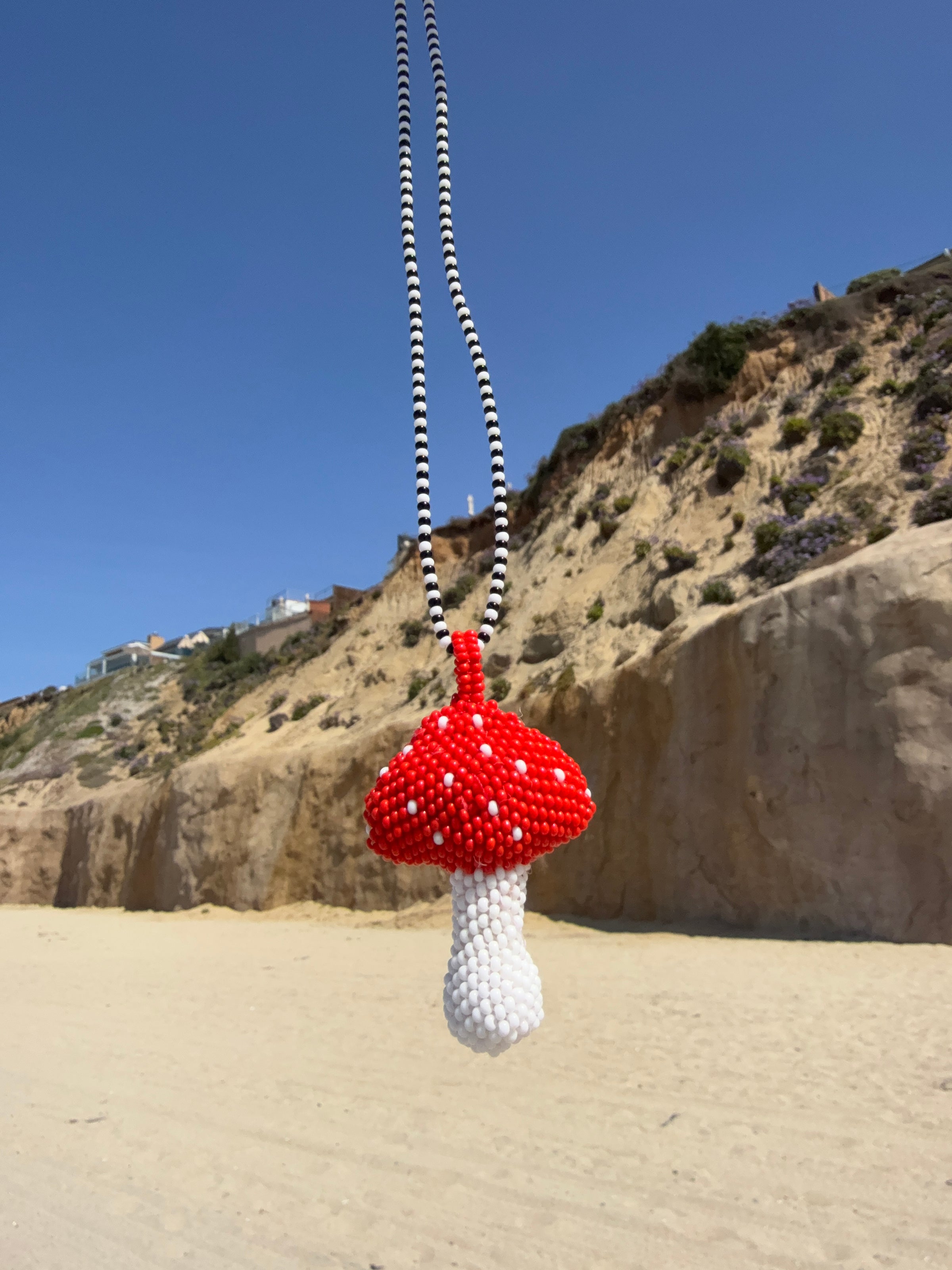 Red Beaded Mushroom Necklace – Handmade Statement Piece