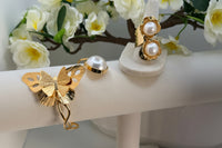 Golden Bloom Bracelet & Pearl Ring Set