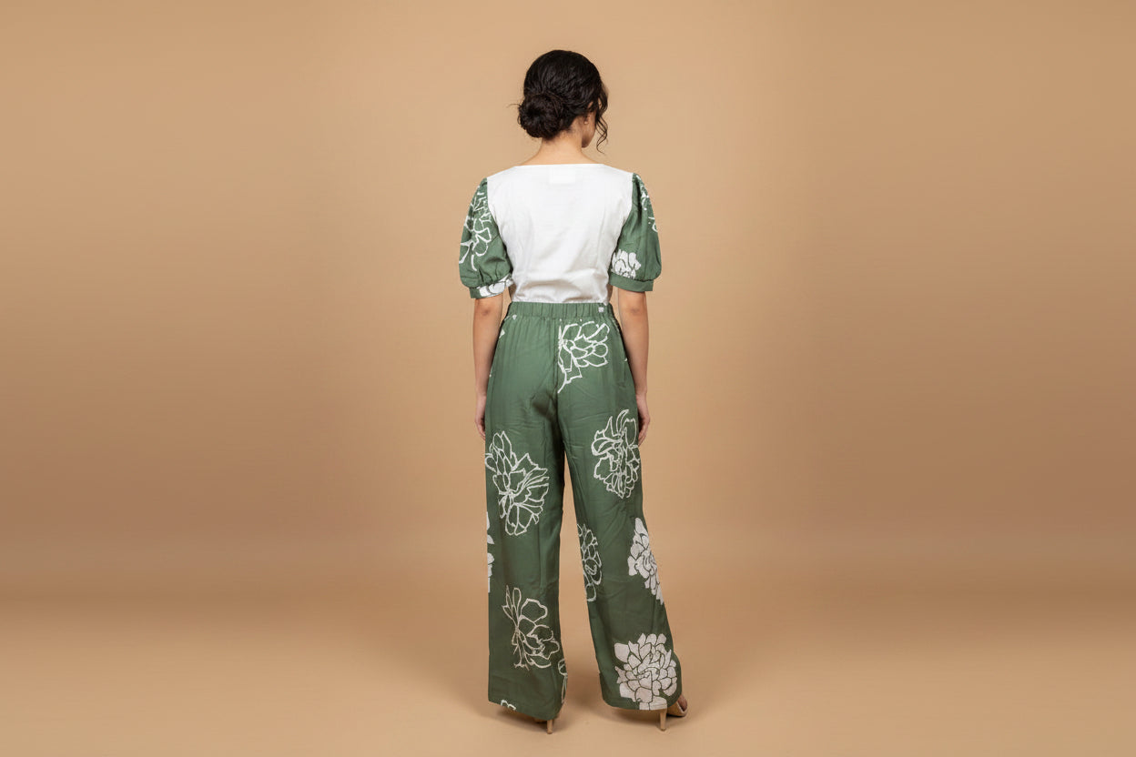 White V-Neck Top with Printed Sleeves – Casual Chic Essential