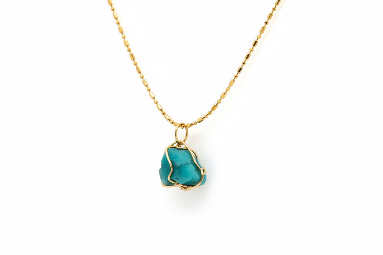 Raw Emerald Necklace – 18K Gold Plated Bronze Natural Emerald Pendant