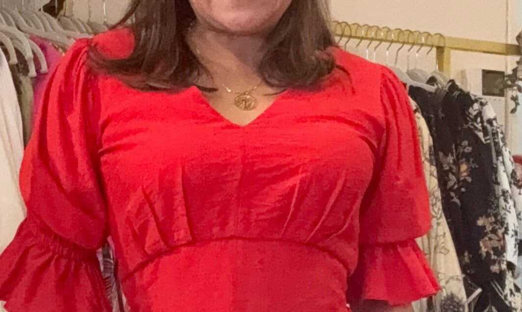 Red V-Neck Ruffle Sleeve Blouse – Feminine Elegant Top for Women