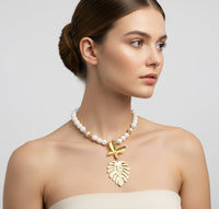 Statement Butterfly & Leaf Necklace – Handmade 24K Gold Plated Bronze Pendant