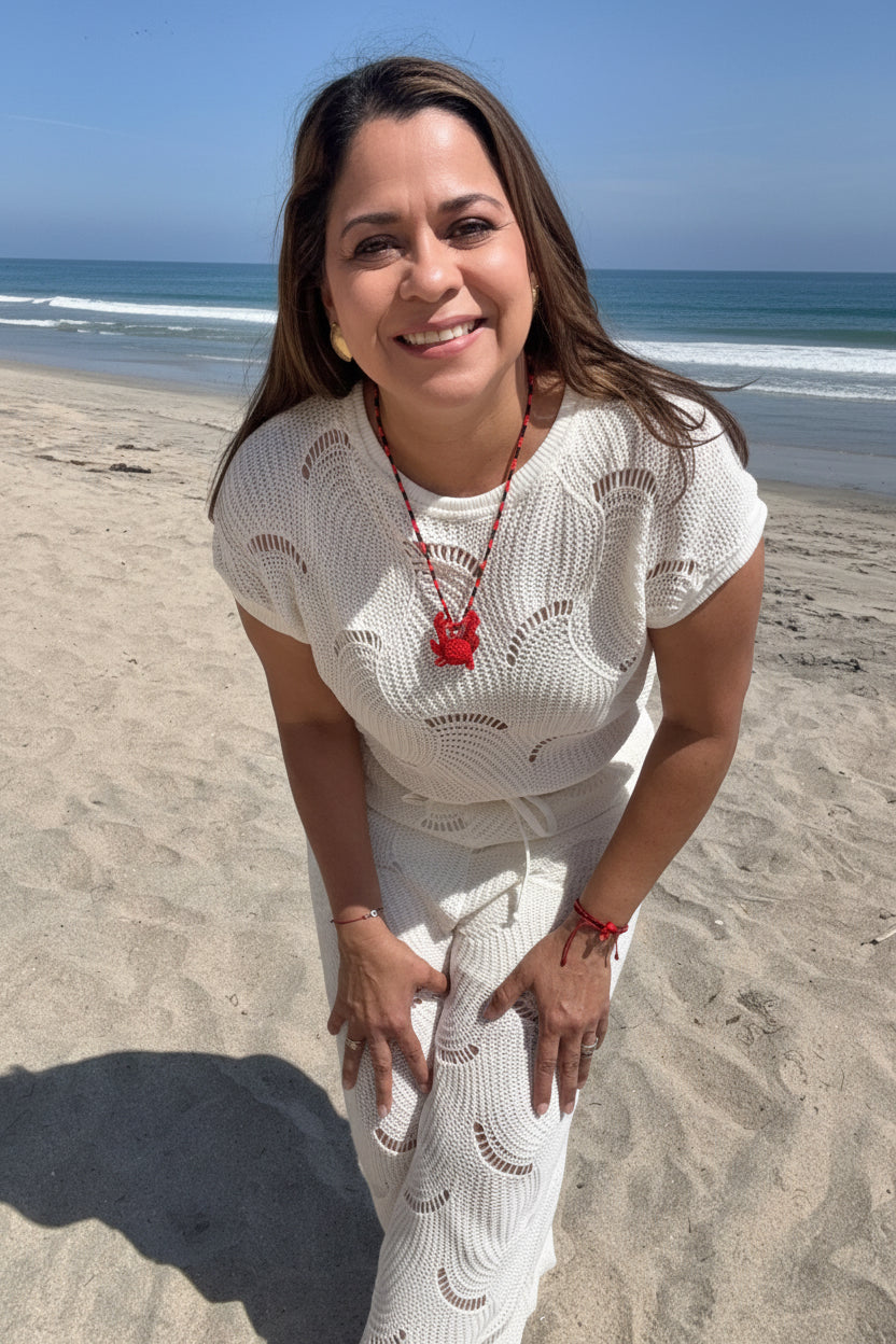 Handmade Red Beaded Crab Necklace – Artisan Statement Jewelry