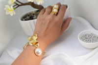 Golden Bloom Bracelet & Pearl Ring Set