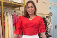 Red V-Neck Ruffle Sleeve Blouse – Feminine Elegant Top for Women