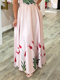 Blush Pink Floral Maxi Dress – Elegant Botanical Print Long Dress for Women
