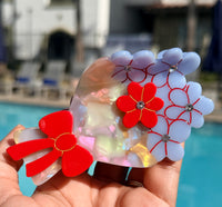 Floral Bow Hair Claw Clip – Iridescent Acrylic Hair Accessory with Rhinestones