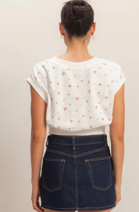 Floral Cropped Blouse for Women – V-Neck Elastic Waist Top