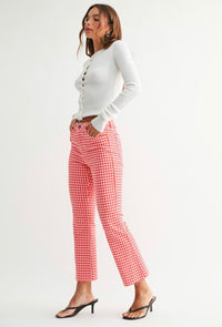 Red Gingham Wide Leg Pants – High Waisted | Runs True to Size