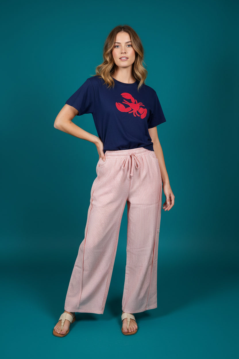 Red & White Striped Pants – Elastic Waist Casual Chic Fit