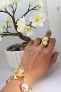 Handcrafted Gold Plated Floral Bracelet – 24K Gold Plated Bronze Pearl Cuff