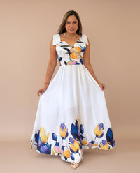 Floral Maxi Dress for Women – Elegant White Floral Print Dress | Lightweight Summer Dress