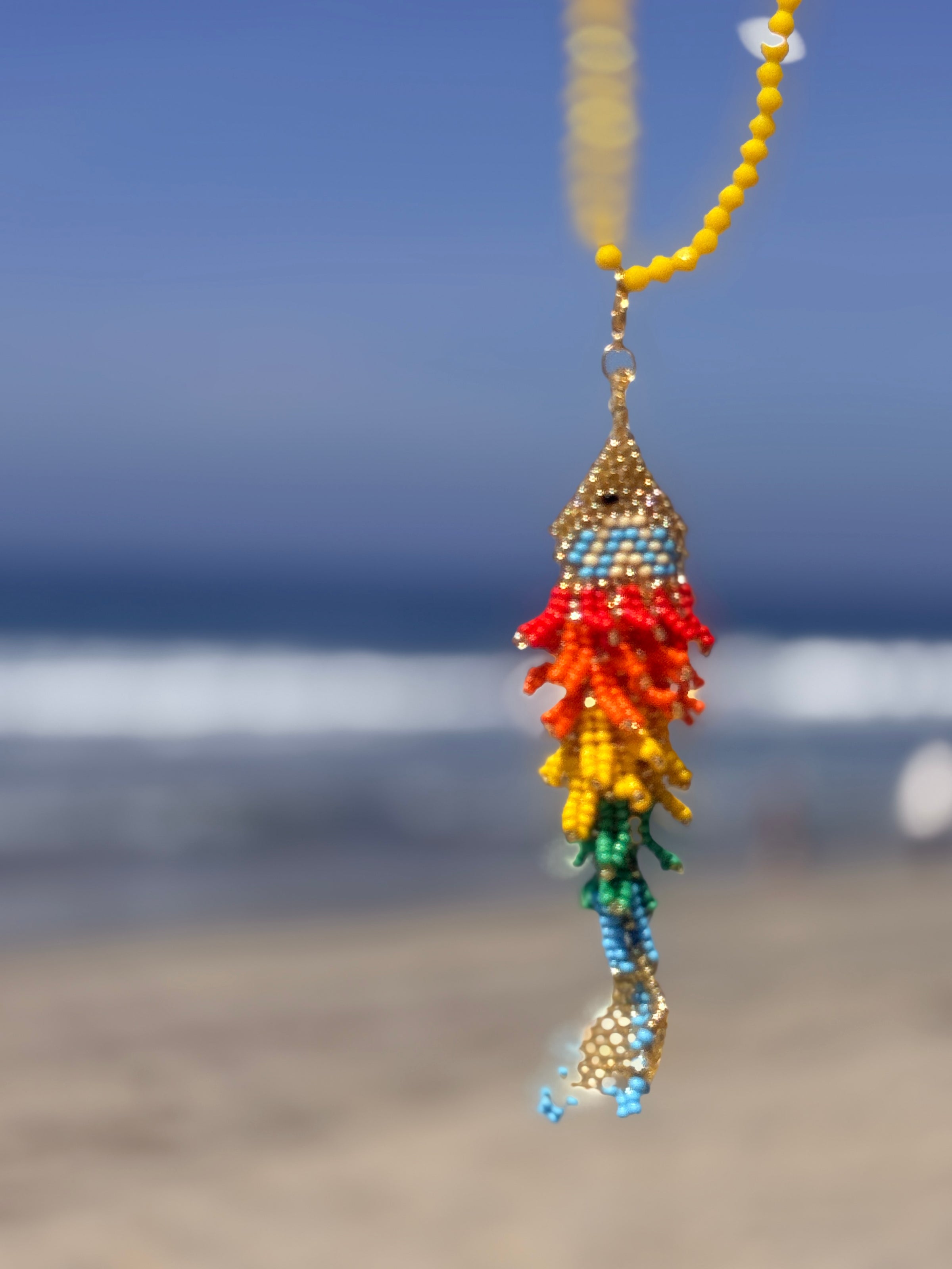 Handmade Colorful Beaded Necklace – Gold Accents Statement Piece