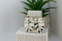 Silver Leaf Statement Earrings with Raw Emerald (Murralla) – Handmade Botanical Earrings
