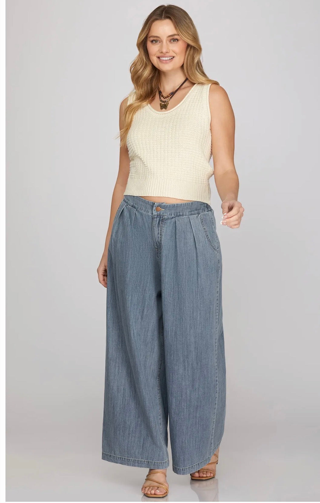 High Waisted Wide Leg Denim Pants – Lightweight & Flattering Palazzo Jeans for Women