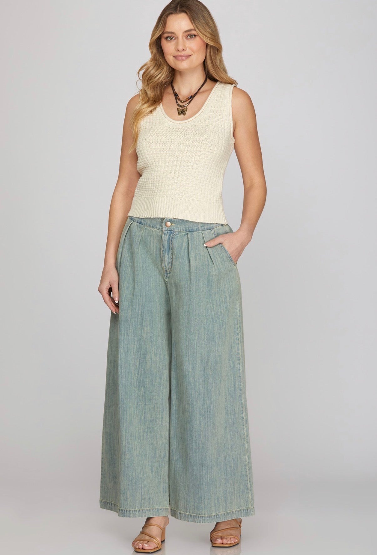 High Waisted Wide Leg Denim Pants – Lightweight & Flattering Palazzo Jeans for Women