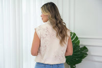 BEIGE NUDE Embroidered Linen Blouse – Lightweight Floral Sleeveless Top for Women