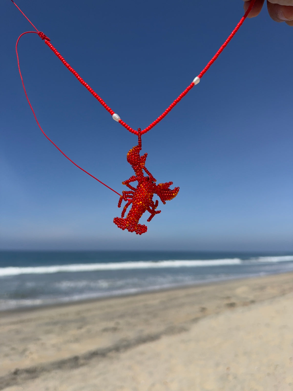 Handmade Beaded Lobster Charm Necklace